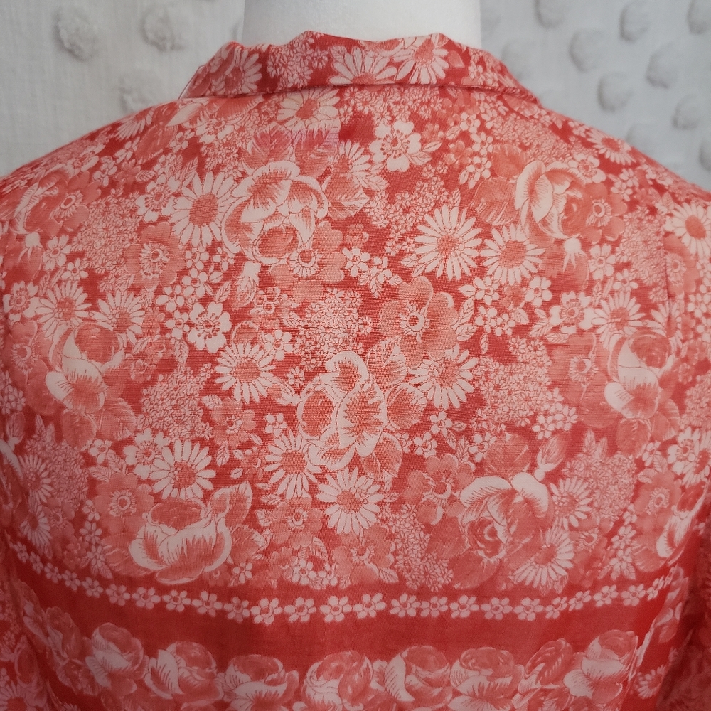 Vintage 70's Red & White Floral Longsleeve Maxi Dress - Picture 4 of 10